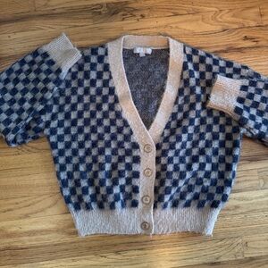 Checkered V-Neck cardigan - Black and Tan jcrew
